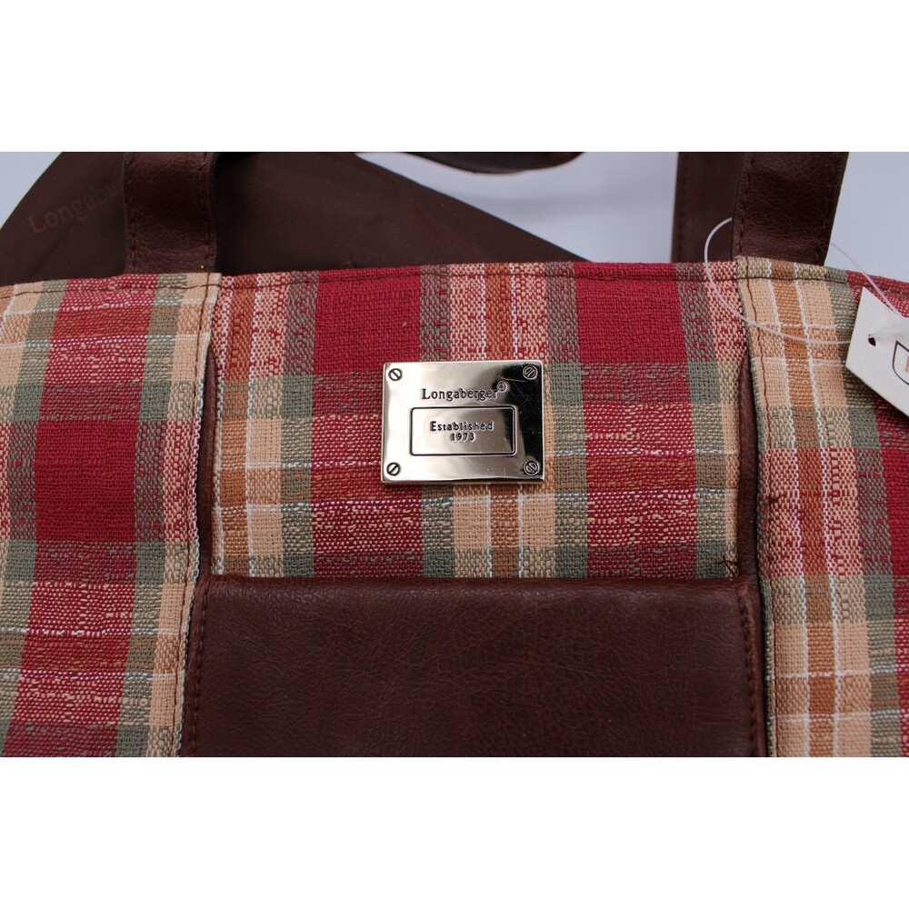 Homestead Longaberger Small Tote  Bag Plaid  Red Tan & Green Front Flap NOS - Picture 3 of 8
